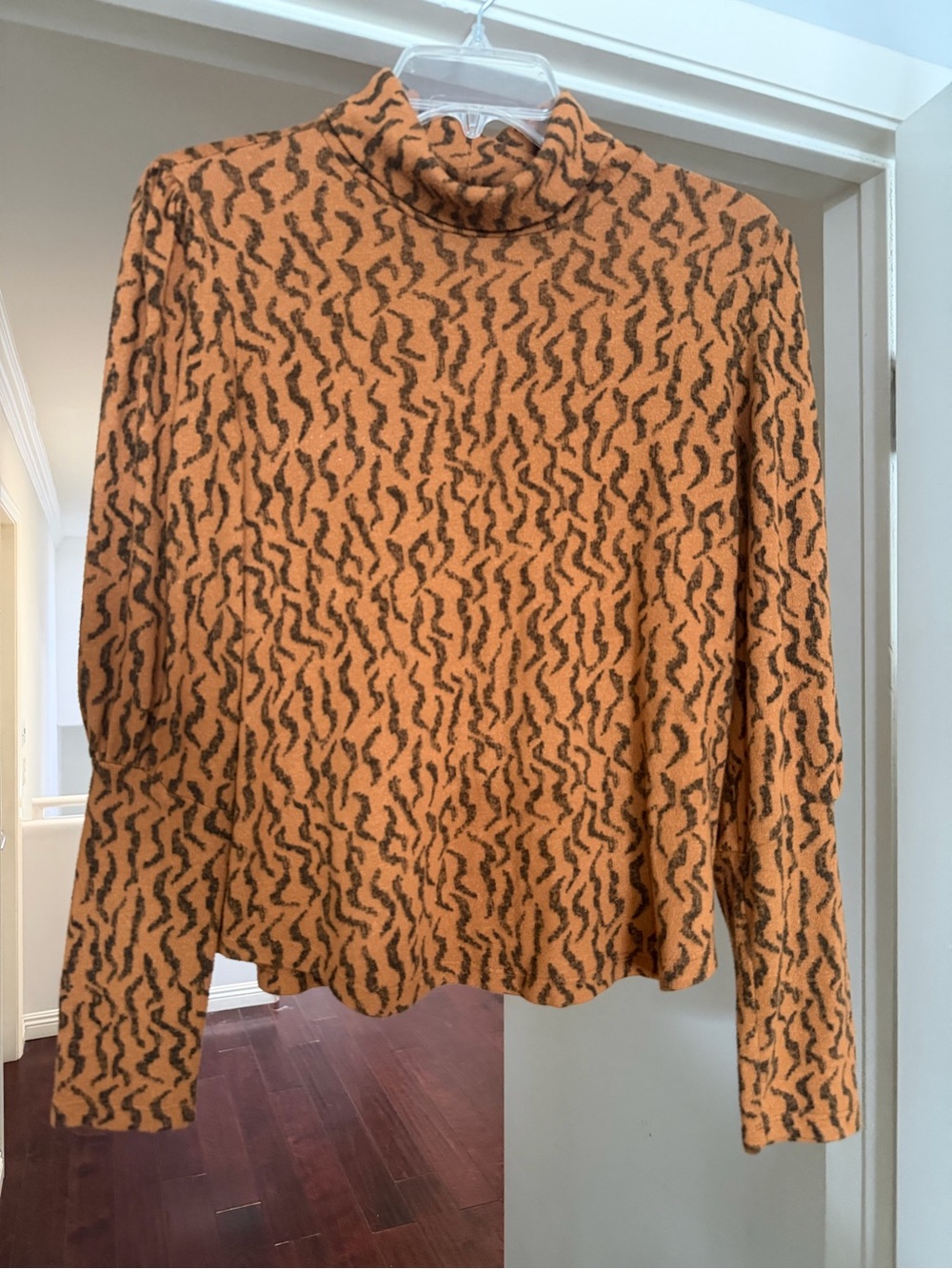 Anthropologie Rust & Black Turtleneck Animal-Print Pullover